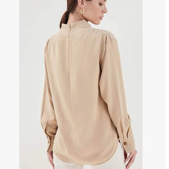 VINCE tan draped cowl neck long sleeve top - Picture 3 of 12